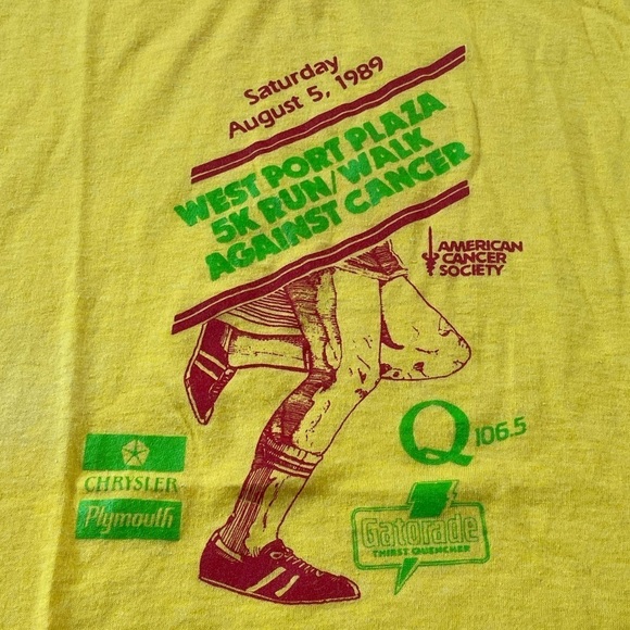 Vintage West Port Plaza 5K Run / Walk Against Cancer 1989 Screen Stars T-Shirt - Picture 8 of 11